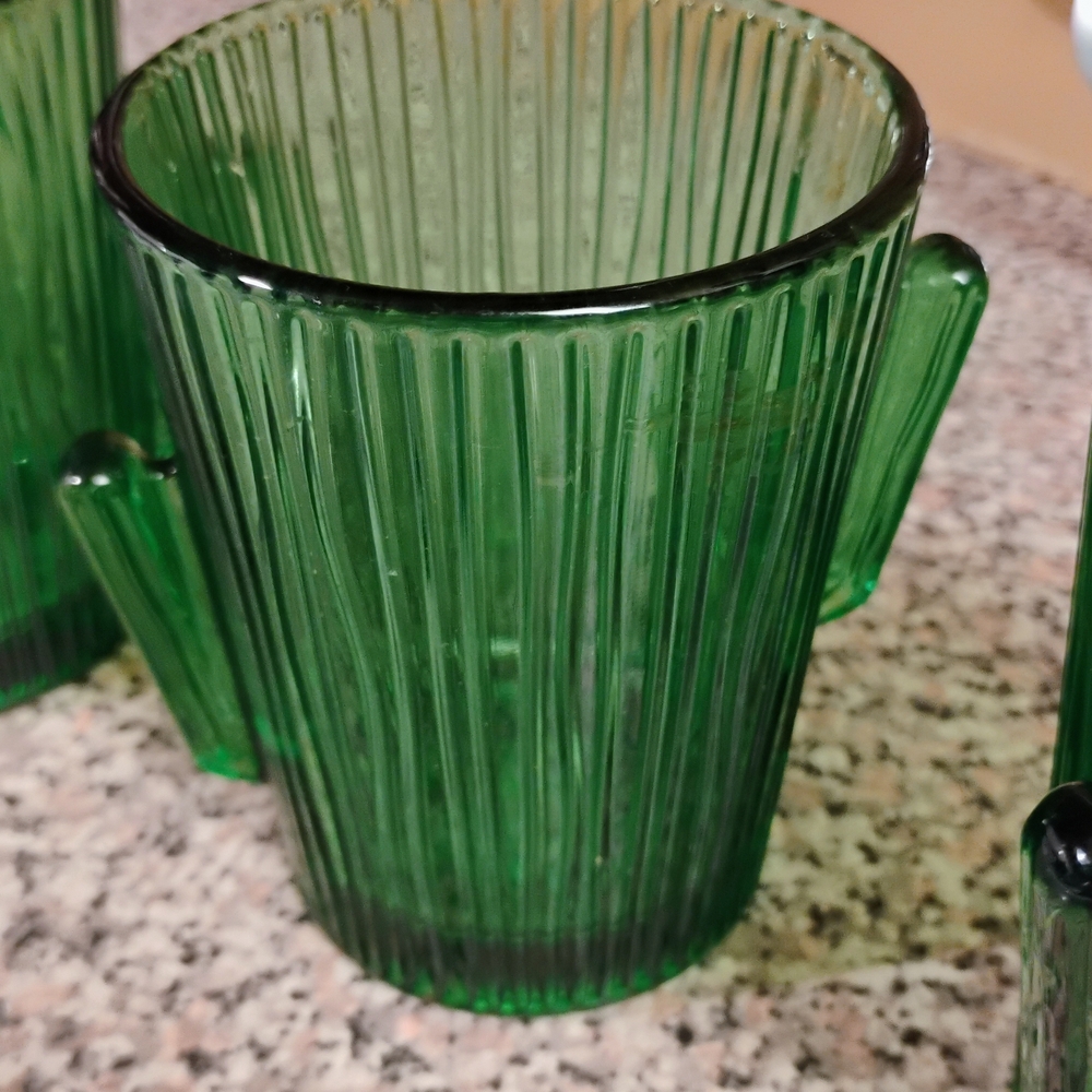 Vintage Libbey Green Ribbed Cactus Glasses Set - Picture 2 of 4